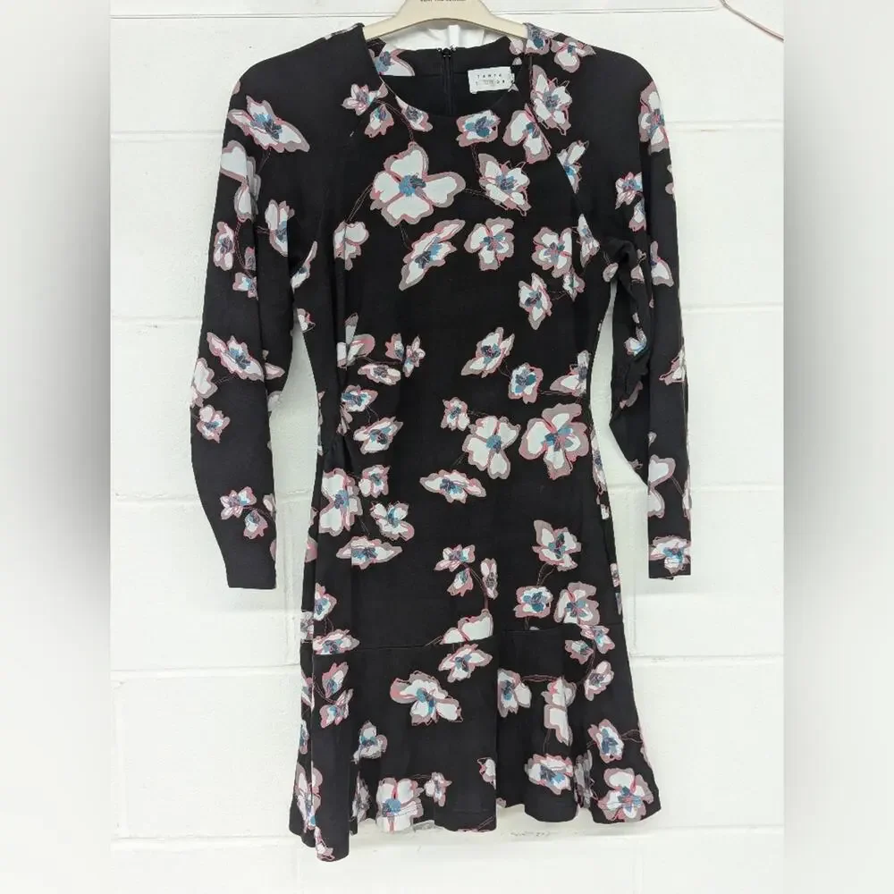 RTR Tanya Taylor Noemie Dress sz 6 floral printed long sleeve a-line knit